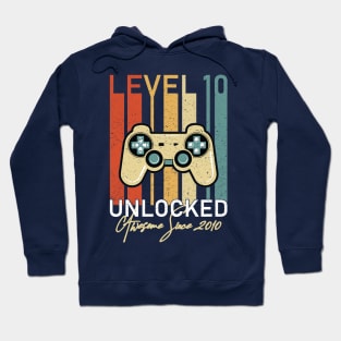 Level 10 Unlocked Awesome Since 2010 10th Birthday Gift Hoodie